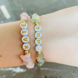 Handmade Personalized Custom Name Letter Chakra Crystal Stone Bracelet Natural Gemstone Rose Quartz Bracelet