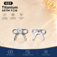 Thorrk ASTM-F136 Titanium Bow Tie CZ Top Flat Back Labret Butterfly Stud Internal Thread Ear Cartilage Helix Piercing Jewelry