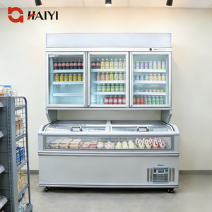Vitrine réfrigérée combinée pour supermarché avec porte vitrée, présentoir à glaces et congélateur intégré - Product Image 2