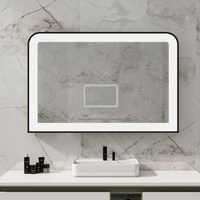Miroir de salle de bain LED encadré rectangulaire arrondi, cadre en aluminium personnalisé, montage mural, interrupteur tactile, écologique, résistant à l'eau