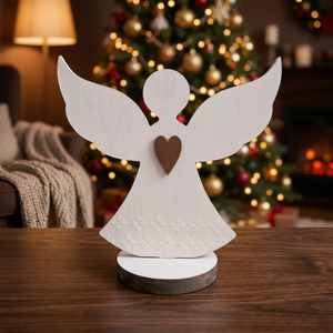 Figura de Ángel Navideño de Madera, Adorno Festivo con Recorte de Corazón, Decoración de Mesa, Decoración del Hogar - Product Image 2
