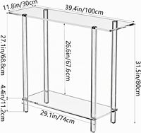 Table console moderne à 2 niveaux en acrylique transparent, table d'entrée en acrylique transparent avec pieds cylindriques pour la décoration de couloir et de maison