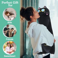 Coussin en peluche chat noir japonais long, animal en peluche chat noir, peluche chat kawaii, coussin corporel mignon et câlin pour dormir et s'entourer