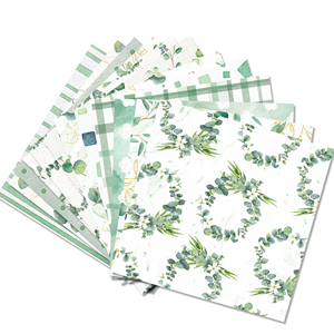 WW025 pola daun kayu putih hijau dua sisi DIY kerajinan kertas buku tempel latar belakang pembuatan kartu - Product Image 1