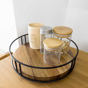 Acacia Wood And Bamboo <b>Rotating</b> <b>Spice</b> <b>Rack</b> With Wooden Lids Airtight Kitchen Storage For <b>Spices</b> And Dried Fruits - Product Image 3