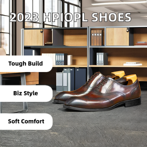 Zapatos de cuero con punta cuadrada de estilo informal de negocios de calidad japonesa, cierre con cordones, patrón sólido de madera de imitación para servicio público - Product Image 2