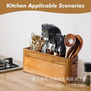 <b>Wooden</b> Cutlery <b>Storage</b> Box Rectangular Kitchen Counter Organizer For Spoons Forks Knives Cooking Tools - Product Image 4