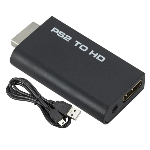 PS2 to HD Audio Video Converter with Wired Cable AV Adapter Plastic Connect for PS2 PC HDTV Monitor Display