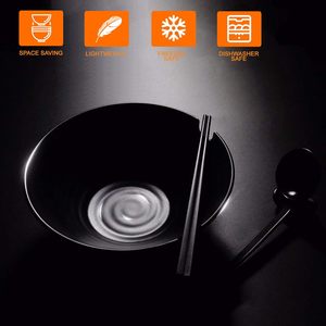 Juego de cuencos y cucharas de melamina mate grandes y negras de 37oz con palillos y platillos para Fideos de sopa Pho Thai Miso <span class=keywords><strong>Udon</strong></span> o comida asiática - Product Image 2