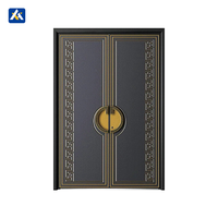Puerta Metálica Frontal Grande de Alta Seguridad, Resistente a Huracanes, de Aluminio para Exteriores con Diseño Moderno para Entrada de Hotel y Villa