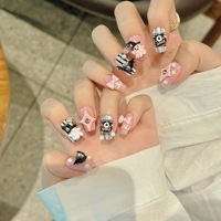 Conception #2377 de haute qualité Halloween mignon dessin animé rose Y2K réutilisable à la main 3D faux ongles courts personnalisés acrylique presse sur les ongles