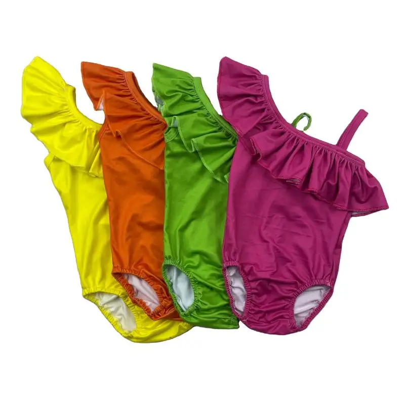 Custom Summer Baby Swimwear Cute Ruffles Kids Bathing Suit Solid Color 12 Year Old Girl Swimsuit