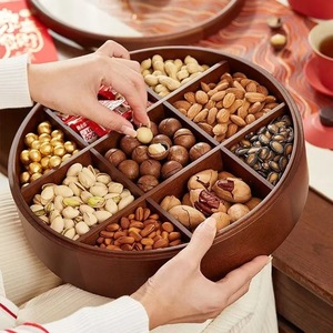 Chinese Style Walnut Wood Dried Fruit <b>Tray</b> Round 8-11 Compartments Solid Wood <b>Storage</b> Box For Home Living Room Tea Time - Product Image 3