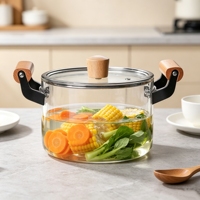Casserole multifonctionnelle en verre borosilicate transparent, compatible gaz et induction, pour soupes, ragoûts et lait