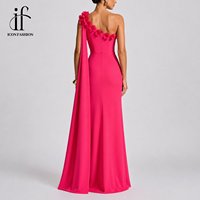 Gaun pesta mewah 3D floral one shoulder model mermaid dengan lengan cape, belahan tinggi, panjang lantai, untuk acara formal, tamu pernikahan, atau gaun malam