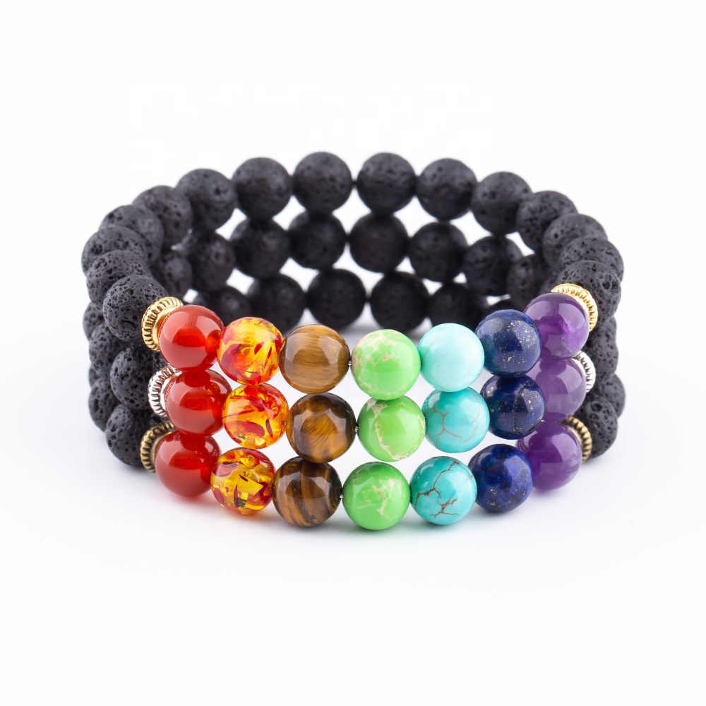 Bracciale Chakra n. 2 - perline da 4 mm, 6 mm, 8 mm o 10 mm - ametista, lapislazzuli, sodalite, avventurina verde, calcite gialla, occhio di tigre, diaspro rosso - Italia