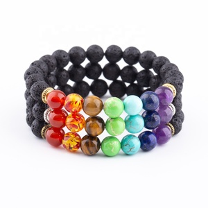 Braccialetti 7 Chakra con Perline in Pietra di Cristallo <span class=keywords><strong>Naturale</strong></span> Occhio di Tigre Lapislazzuli Ametista, Braccialetto <span class=keywords><strong>Turchese</strong></span> da 8mm, Braccialetti Yoga Energetici in Lava - Product Image 6