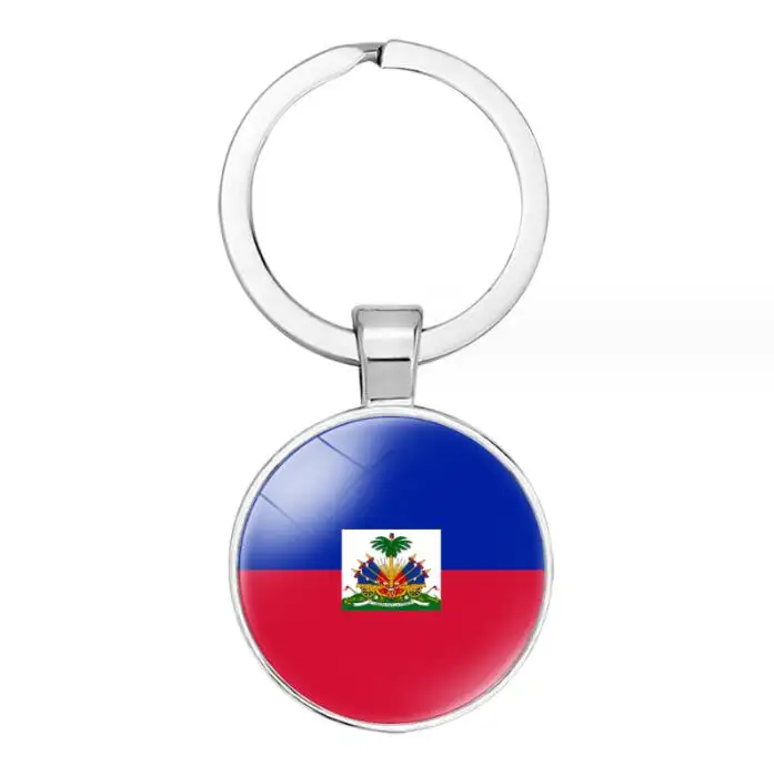 سلسلة مفاتيح من المعدن مصنوعة من قماش كابوشون على شكل علم بلد هايتي ومملكة أمريكا الشمالية