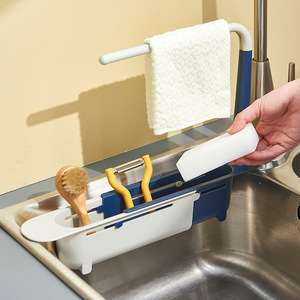 Estante de almacenamiento para fregadero de cocina, estante de drenaje extensible para paños de cocina y utensilios, tamaño L, verde - Product Image 3