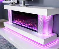 Meuble TV moderne avec foyer électrique haute brillance, lumière RGB, flamme 3D, unité multimédia avec haut-parleur Bluetooth, meuble de salon
