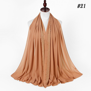 Châle en mousseline de soie de Malaisie Fibres durables délicates personnalisées fantastique perceuse à chaud strass tissu brillant couleur unie Hijab - Product Image 1