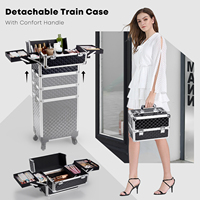 Trousse de Maquillage Professionnelle à Roulettes Chariot pour Prothésistes Ongulaires Valise de Beauté Rose avec Chariot de Maquillage Rotatif à 360 Degrés