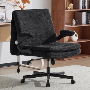 Criss Cross Legged Office <b>Chair</b> with Flip-Up <b>Back</b>&Dynamic Airbag Lumbar <b>Support</b>, Wide Seat Desk <b>Chair</b>, Flip-Up Arms with Wheels - Product Image 1
