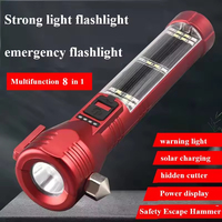 Nouvelle sécurité solaire fenêtre cassée marteau Cob couteau de coupe affichage de l'alimentation Rechargeable Abs Led torches lumières lampes de poche tactiques