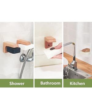 Enkelvoudige Houten Magnetische Staafzeephouder Staande Type Installatie Voor Douchewand <span class=keywords><strong>2</strong></span> Sets Houten Zeepbakje Voor Zeep - Product Image 5