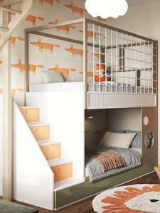 <span class=keywords><strong>Lit</strong></span> superposé en bois personnalisable de 1,35 m pour adolescents, usage domestique, avec filet de sécurité et dimensions uniformes (largeur/<span class=keywords><strong>hauteur</strong></span>) pour chambre à coucher - Product Image 1
