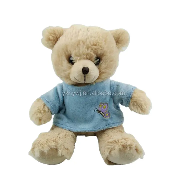 Lindo oso sentado de 20cm, oso de peluche marrón, oso de peluche suave con mariposa bordada, camiseta para sublimación