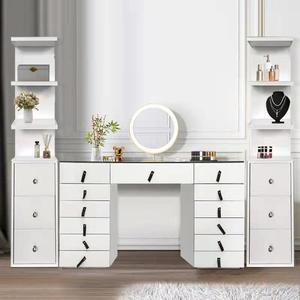 Coiffeuse en verre avec tiroirs Ensemble de meubles de <span class=keywords><strong>chambre</strong></span> à coucher de haute qualité Coiffeuse de maquillage avec 2 grands garçons - Product Image 1