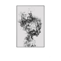 Art mural abstrait noir et blanc, portrait de femme, peinture sur toile minimaliste moderne, décoration esthétique en niveaux de gris pour le salon
