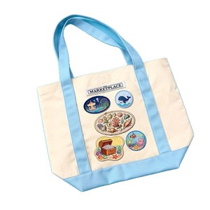 Sailing Custom Canvas Tote Bag Beige Blue Trim Sea Theme Embroidery Women's Fashion Bag All Seasons Use - Product Image 1