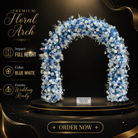 Arche de mariage bleue et blanche avec roses artificielles en soie, support de toile de fond floral, marque BBGS, décoration d'événements, décor de scène de fête