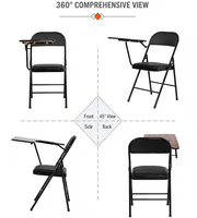 Chaise de formation pliable avec tablette d'écriture, siège en cuir rembourré, cadre métallique peu encombrant, pour école, bureau, séminaire, étude
