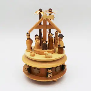 Decor Set Hot Sale Christmas Wooden Nativity Set Decoration Gift Music Box