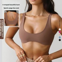 Soutien-gorge de sport moulant en Spandex/Nylon brossé double face, sensation ultra-légère, maintien élevé, motif uni, bretelles non ajustables, pour le yoga