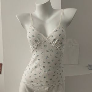 Camisola con <span class=keywords><strong>estampado</strong></span> floral Y2K para <span class=keywords><strong>mujer</strong></span>, top camisero con encaje estilo hada, top corto coqueto de verano, talla única, top sin mangas dulce e informal - Product Image 1