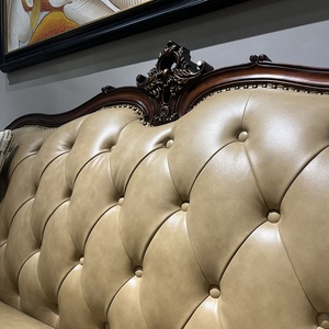 Juego de Sofás de Cuero Genuino de Nogal Clásico de Lujo Europeo, Adecuado para Salas de Estar, Hoteles y Apartamentos - Product Image 4