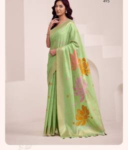 Nuevo último Lino suave con pallu de jequard grande con Sari pesado con piezas de blusa de lujo - Product Image 4