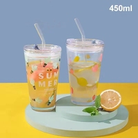Bouteille en verre personnalisée de 450 ml, tube droit, élégante, transparente, avec paille, pour boissons, carafe tendance pour le camping, à boire directement
