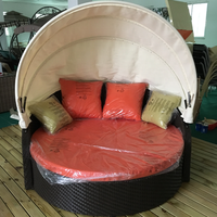Lit de jour rond d'extérieur, lit de soleil de patio, mobilier de piscine, ensemble de jardin, mobilier en rotin