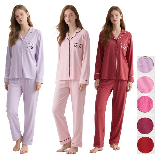 Women's Plus Size Modal Pajama Set Breathable Summer Loungewear Open Front Long Sleeve Pant Wholesale Knitted Sleepwear Spring