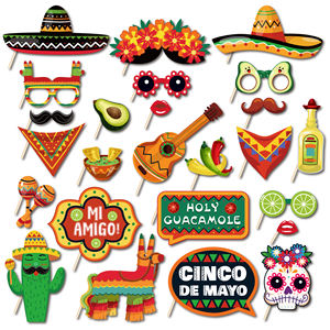 Accessoires de photomaton mexicains Huancai, 25 pièces, kit d'accessoires pour selfies de fête Fiesta avec bâtons en bois pour les fournitures de fête du Cinco de <span class=keywords><strong>Mayo</strong></span> - Product Image 1