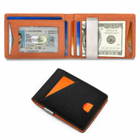 Dompet Lipat Minimalis Kulit Anti-RFID dengan Penjepit Uang untuk Pria