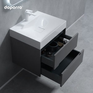 Deutscher <span class=keywords><strong>Doporro</strong></span> Nordic Design Kunststein-Integriertes Waschbecken LED-Spiegel Kupfer-Abfluss Badmöbel-Set Wandmontiert - Product Image 3