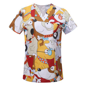 女性用スリムフィットファッションスクラブトップ漫画動物プリントスパ美容院ユニフォームペットショップカスタマイズ可能OEMモデル - Product Image 6