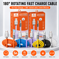 Kabel Pengisian Cepat JC-25 180 Derajat Putar, 5A, Silikon Cair, Kawat Tebal 6mm, Kabel Data Gaming Alloy Seng dengan Kotak