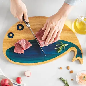 Nampan kayu bulat personalisasi dengan desain Resin Paus pemotongan kartun untuk roti Pizza rumah tangga dan memotong buah